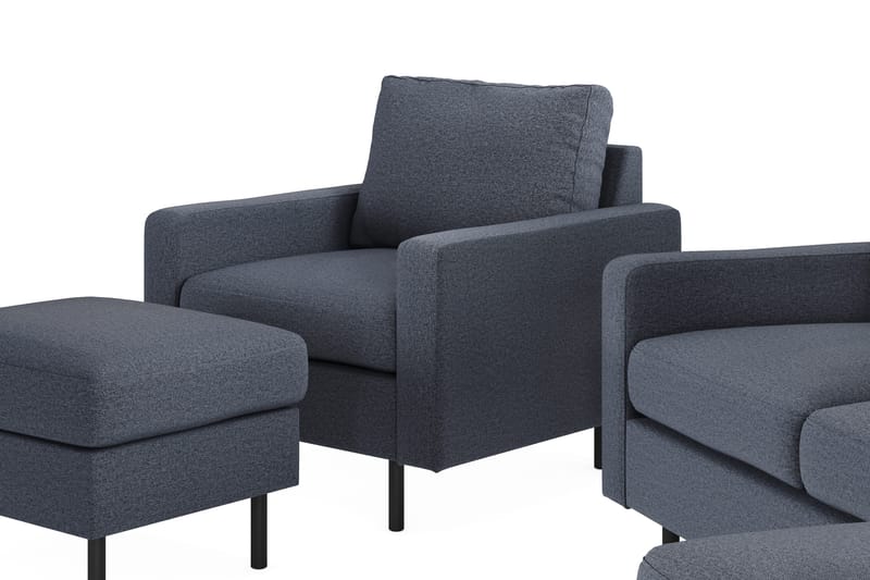 Peppe Soffgrupp 3-sits Vändbar L-formad Divansoffa + Fåtölj + Fotpall i Tyg - Mörkgrå - Möbler - Soffa - Soffgrupp