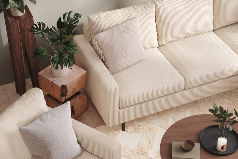 Peppe Soffgrupp 3-sits Vändbar L-formad Divansoffa + Fåtölj + Fotpall i Manchester - Beige - Möbler - Soffa - Soffgrupp
