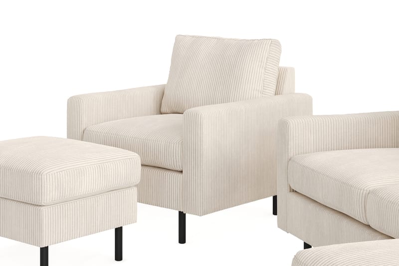 Peppe Soffgrupp 3-sits Vändbar L-formad Divansoffa + Fåtölj + Fotpall i Manchester - Beige - Möbler - Soffa - Soffgrupp