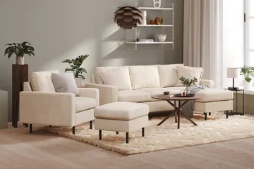 Peppe Soffgrupp 3-sits Vändbar L-formad Divansoffa + Fåtölj + Fotpall i Manchester - Beige - Möbler - Soffa - Soffgrupp