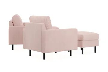Peppe Soffgrupp 3-sits Vändbar L-formad Divansoffa + Fåtölj + Fotpall i Manchester - Rosa - Möbler - Soffa - Soffgrupp
