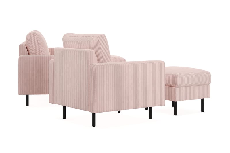 Peppe Soffgrupp 3-sits Vändbar L-formad Divansoffa + Fåtölj + Fotpall i Manchester - Rosa - Möbler - Soffa - Soffgrupp