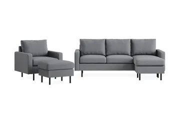 Peppe Soffgrupp 3-sits Vändbar L-formad Divansoffa + Fåtölj + Fotpall i Tyg - Ljusgrå - Möbler - Soffa - Soffgrupp