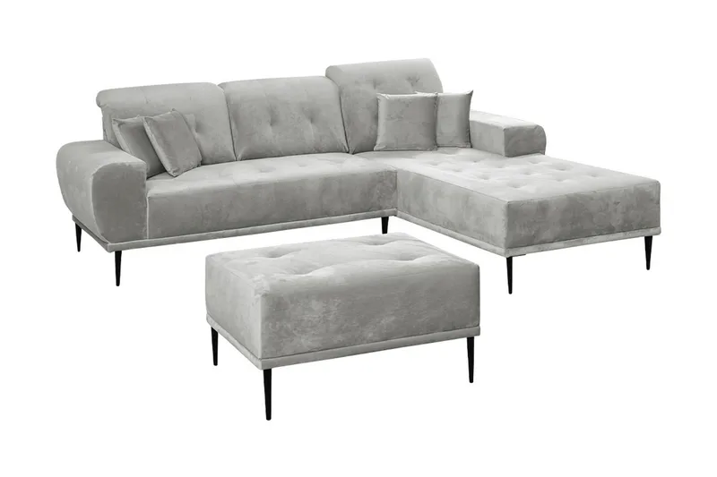 Rapale Soffgrupp Höger med Fotpall, Sammet/Silver