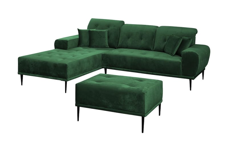 Rapale Soffgrupp Vänster med Fotpall, Sammet/Grön