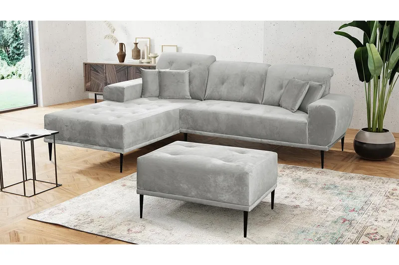 Rapale Soffgrupp Vänster med Fotpall - Sammet/Silver - Möbler - Soffa - Soffgrupp