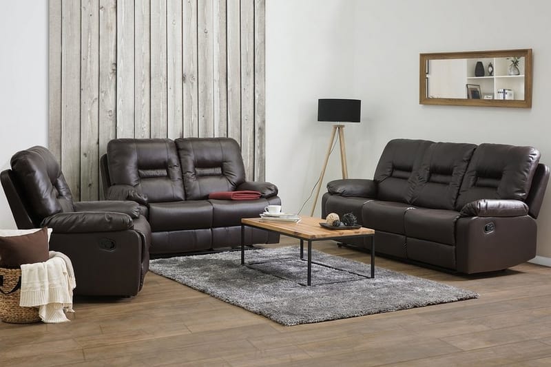 Soffgrupp 2-Sits+3-Sits+Fåtölj Bergen - Brun - Möbler - Soffa - Soffgrupp