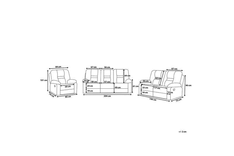 Soffgrupp 2-Sits+3-Sits+Fåtölj Bergen - Svart - Möbler - Soffa - Soffgrupp