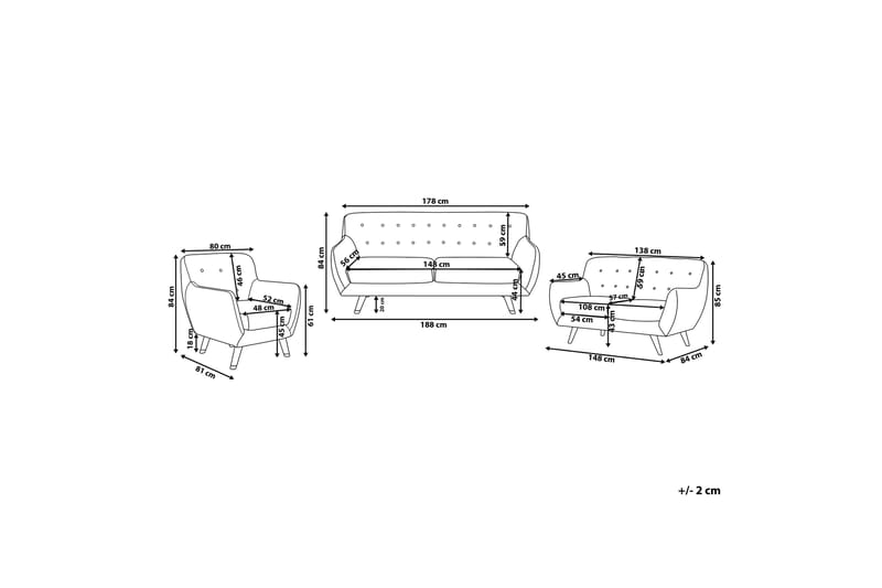 Soffgrupp 2-Sits+3-Sits+Fåtölj Bodo - Grå - Möbler - Soffa - Soffgrupp