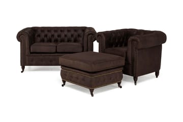 Soffgrupp Chester Deluxe 2-sits+Fåtölj+Fotpall - Mörkbrun - Möbler - Soffa - Soffgrupp - Howard soffgrupp