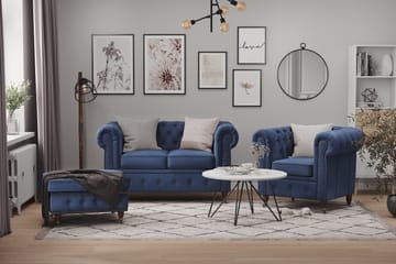 Soffgrupp Chester Deluxe 2-sits+Fåtölj+Fotpall Sammet - Petrolblå - Möbler - Soffa - Soffgrupp - Howard soffgrupp