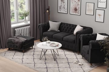 Soffgrupp Chester Deluxe 3+2+Fåtölj+Fotpall Sammet - Svart - Möbler - Soffa - Soffgrupp - Howard soffgrupp