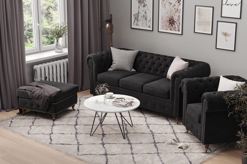 Soffgrupp Chester Deluxe 3+2+Fåtölj+Fotpall Sammet - Svart - Möbler - Soffa - Soffgrupp - Howard soffgrupp