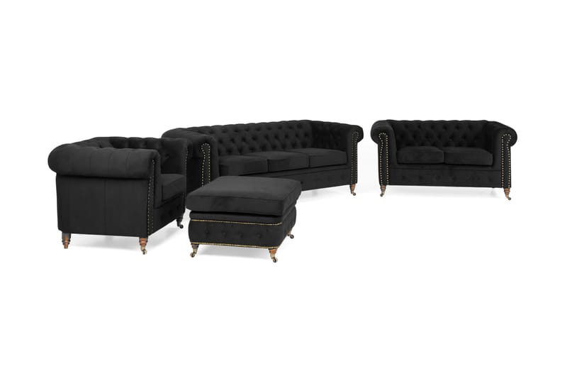 Soffgrupp Chester Deluxe 3+2+Fåtölj+Fotpall Sammet - Svart - Möbler - Soffa - Soffgrupp - Howard soffgrupp