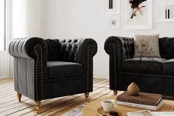 Soffgrupp Chester Deluxe 3+2+Fåtölj+Fotpall Sammet - Svart - Möbler - Soffa - Soffgrupp - Howard soffgrupp