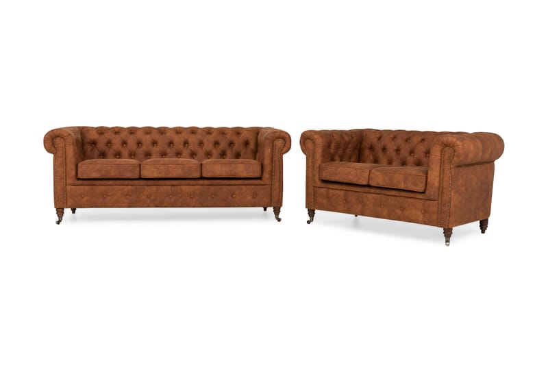 Soffgrupp Chester Deluxe 3-sits+2-sits - Cognac - Chesterfield soffgrupp - Soffgrupp