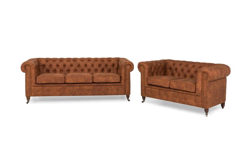 Soffgrupp Chester Deluxe 3-sits+2-sits - Cognac - Chesterfield soffgrupp - Soffgrupp