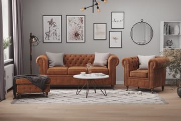 Soffgrupp Chester Deluxe 3-sits+2-sits+Fåtölj+Fotpall - Cognac - Möbler - Soffa - Soffgrupp