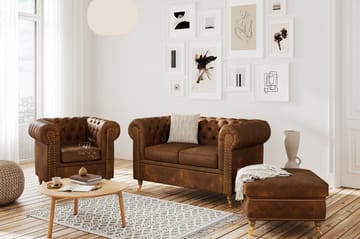 Soffgrupp Chester Deluxe 3-sits+2-sits+Fåtölj+Fotpall - Cognac - Möbler - Soffa - Soffgrupp