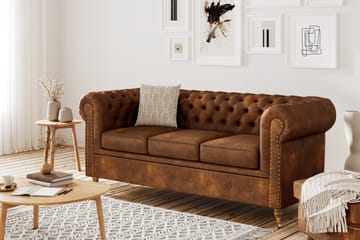 Soffgrupp Chester Deluxe 3-sits+2-sits+Fåtölj+Fotpall - Cognac - Möbler - Soffa - Soffgrupp