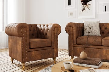 Soffgrupp Chester Deluxe 3-sits+2-sits+Fåtölj+Fotpall - Cognac - Möbler - Soffa - Soffgrupp