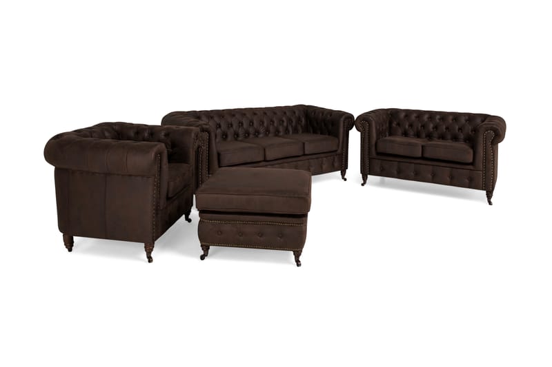 Soffgrupp Chester Deluxe 3-sits+2-sits+Fåtölj+Fotpall - Mörkbrun - Möbler - Soffa - Soffgrupp - Howard soffgrupp