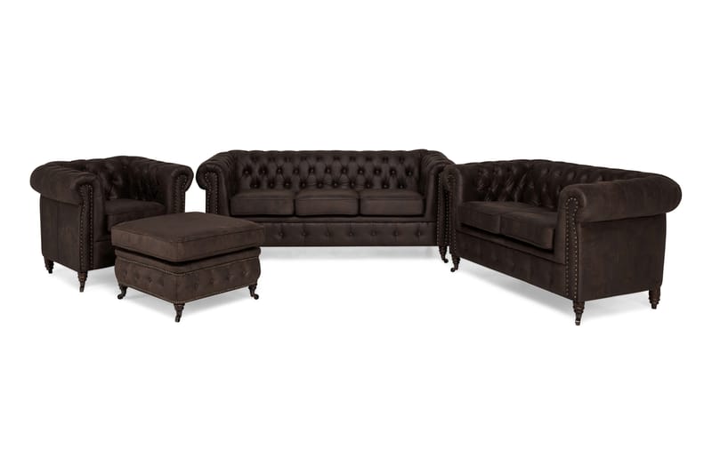 Soffgrupp Chester Deluxe 3-sits+2-sits+Fåtölj+Fotpall - Mörkbrun - Möbler - Soffa - Soffgrupp - Howard soffgrupp