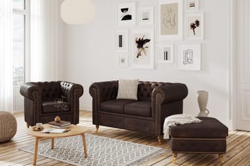 Soffgrupp Chester Deluxe 3-sits+2-sits+Fåtölj+Fotpall - Mörkbrun - Möbler - Soffa - Soffgrupp - Howard soffgrupp