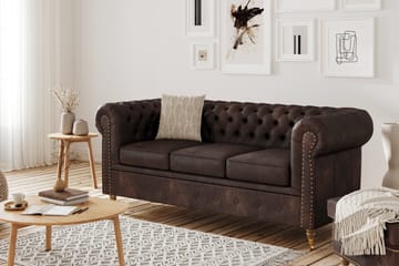 Soffgrupp Chester Deluxe 3-sits+2-sits+Fåtölj+Fotpall - Mörkbrun - Möbler - Soffa - Soffgrupp - Howard soffgrupp