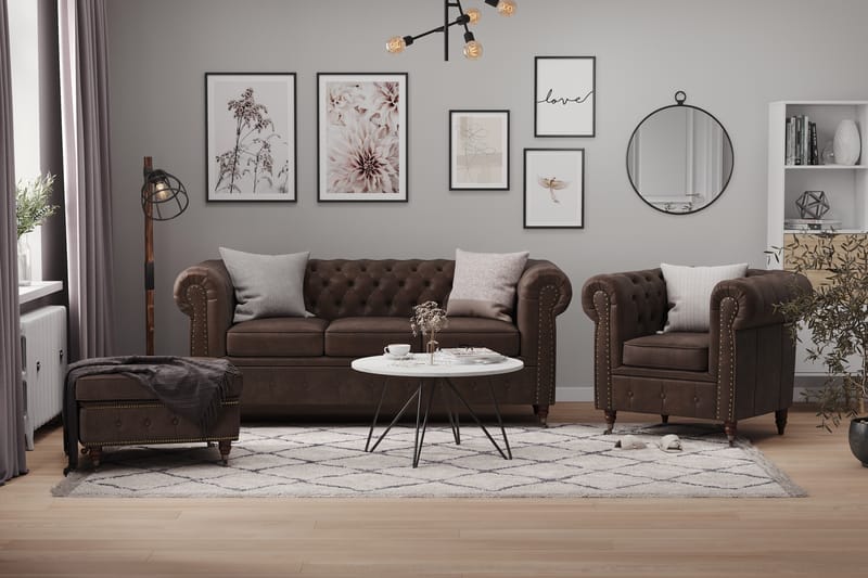 Soffgrupp Chester Deluxe 3-sits+2-sits+Fåtölj+Fotpall - Mörkbrun - Möbler - Soffa - Soffgrupp - Howard soffgrupp