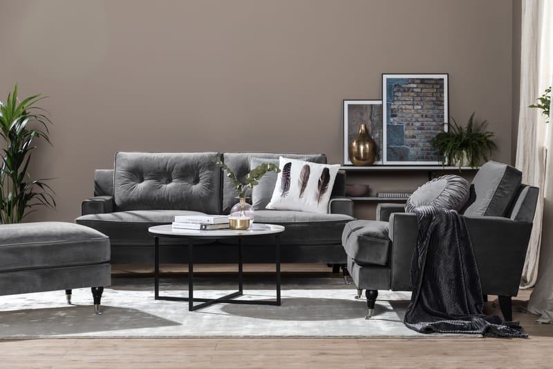 Soffgrupp Covington 2-sits+Fåtölj+Fotpall Sammet - Mörkgrå - Möbler - Soffa - Soffgrupp - Howard soffgrupp