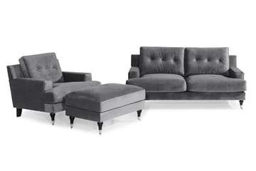 Soffgrupp Covington 2-sits+Fåtölj+Fotpall Sammet - Mörkgrå - Möbler - Soffa - Soffgrupp - Howard soffgrupp