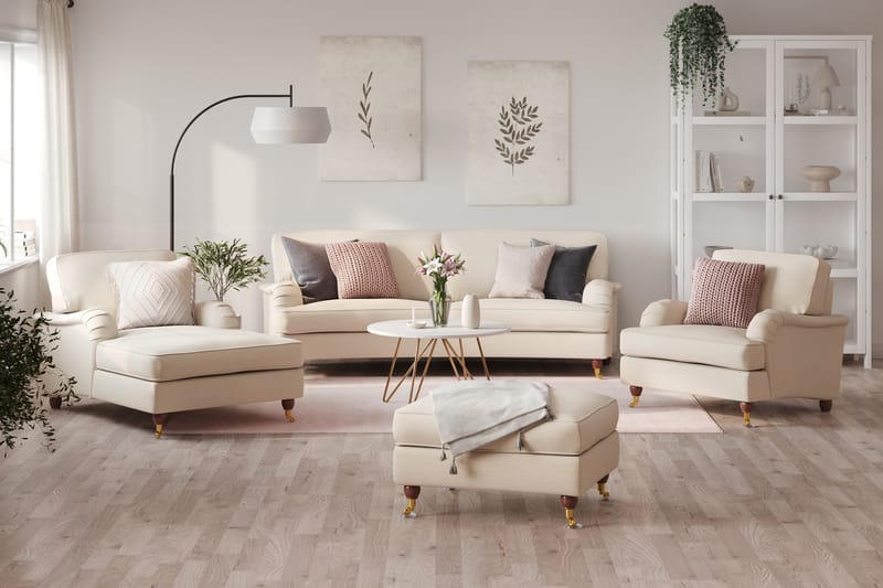Soffgrupp Howard Oxford Svängd 3-sits+Divan+Fåtölj+Fotpall - Beige - Möbler - Soffa - Soffgrupp - Howard soffgrupp