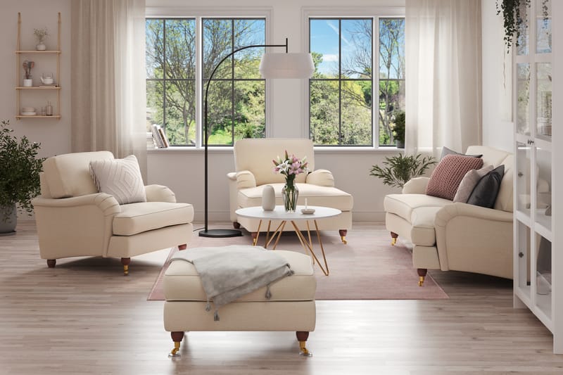 Soffgrupp Howard Oxford Svängd 3-sits+Divan+Fåtölj+Fotpall - Beige - Möbler - Soffa - Soffgrupp - Howard soffgrupp