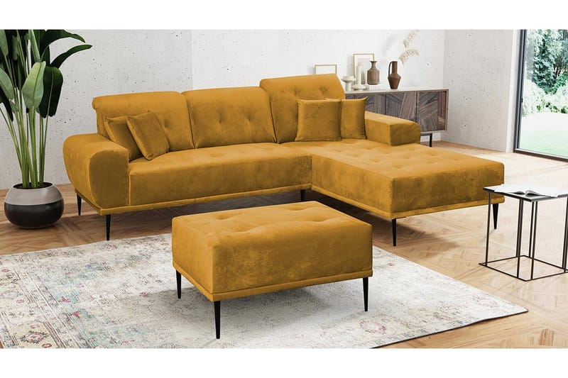 Soffgrupp Rapana Höger med Fotpall - Sammet/Gul - Möbler - Soffa - Soffgrupp