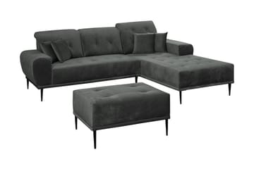 Soffgrupp Rapana Höger med Fotpall - Sammet/Ljusgrå/Svart - Möbler - Soffa - Soffgrupp