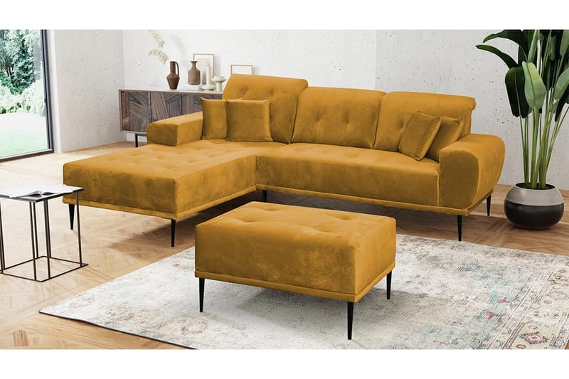 Soffgrupp Rapana Vänster med Fotpall - Sammet/Gul - Möbler - Soffa - Soffgrupp
