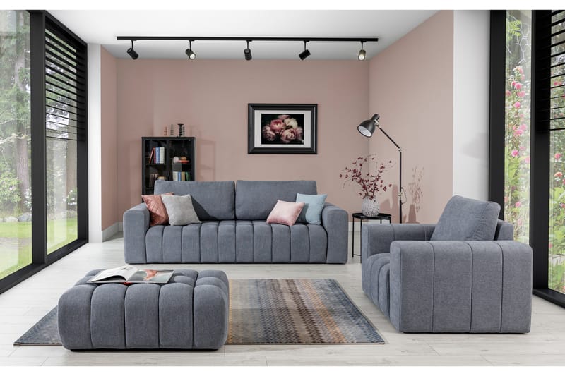 Soffgrupp Salitrera 3-sits + Fåtölj + Pall - Grå - Möbler - Soffa - Soffgrupp