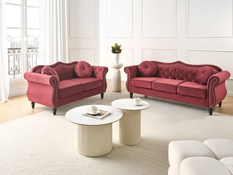 Soffgrupp Skien - Mörkröd - Möbler - Soffa - Soffgrupp - Chesterfield soffgrupp