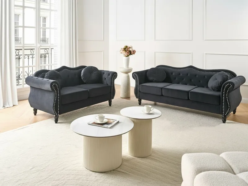 Soffgrupp Skien - Svart - Möbler - Soffa - Soffgrupp - Chesterfield soffgrupp