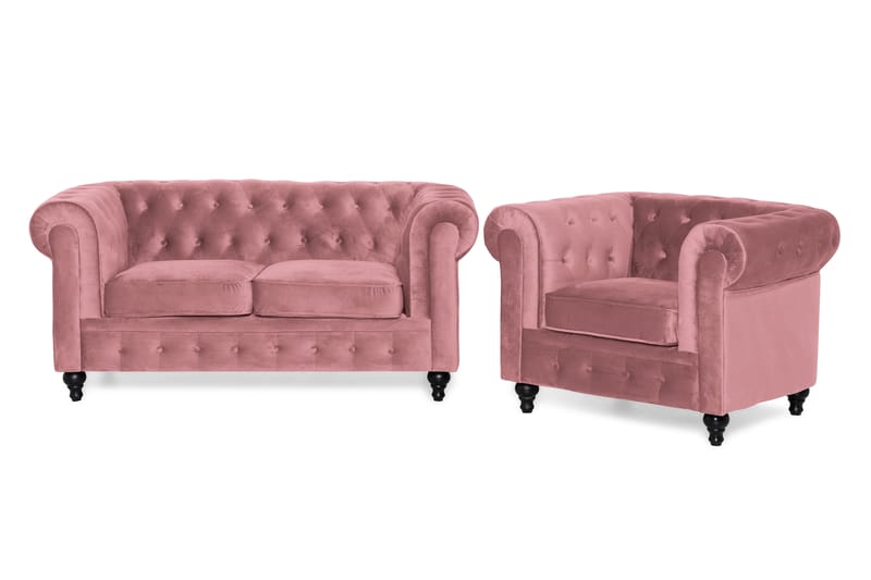 Soffgrupp Walton Lyx 2-Sits med Fåtölj - Rosa - Möbler - Soffa - Soffgrupp - Chesterfield soffgrupp