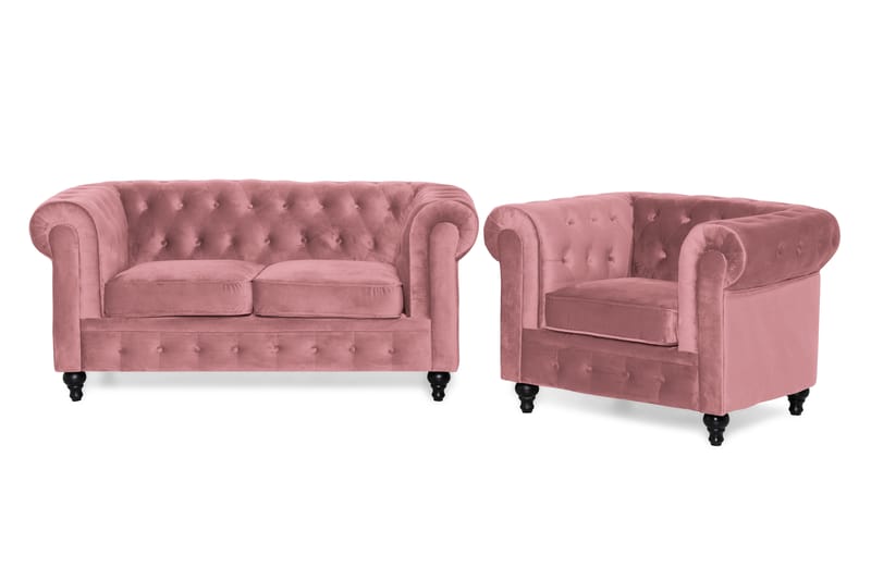 Soffgrupp Walton Lyx 2-Sits med Fåtölj - Rosa - Chesterfield soffgrupp - Soffgrupp