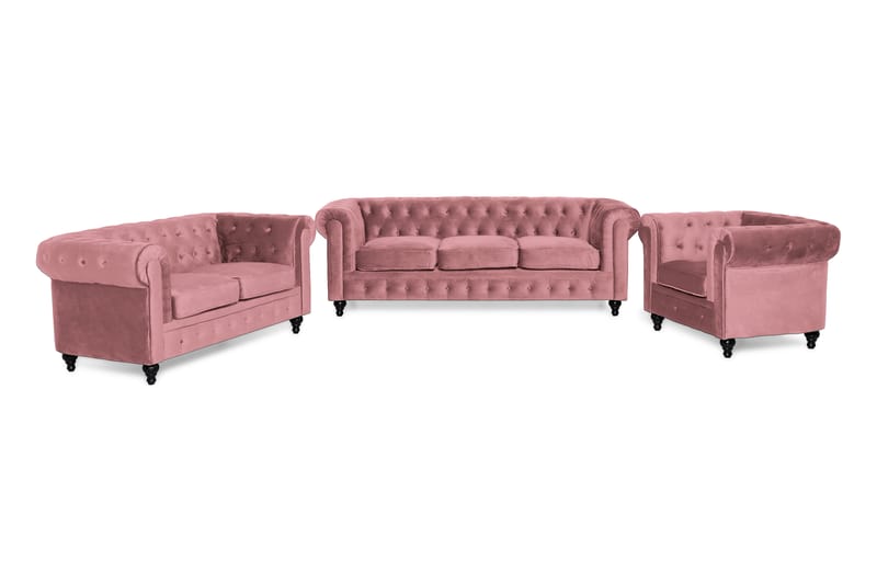 Soffgrupp Walton Lyx 2-Sits och 3-Sits med Fåtölj - Rosa - Soffgrupp 3 2 1 - Chesterfield soffgrupp - Soffgrupp