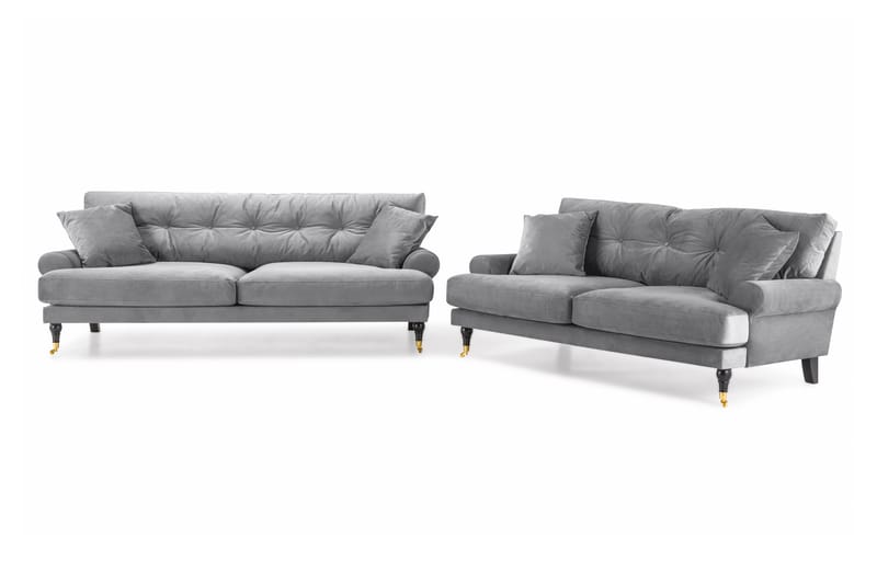 Soffgrupp Webber 3-sits+2-sits Sammet - Silvergrå|Mässing - Howard soffgrupp - Soffgrupp
