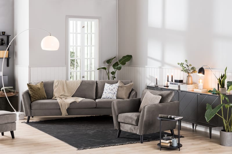 Trend Soffgrupp 2,5-sits+2-sits+Fåtölj+Fotpall Sammet - Brun - Möbler - Soffa - Soffgrupp