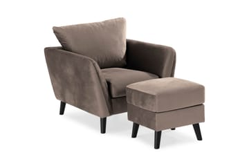 Trend Soffgrupp 2,5-sits+2-sits+Fåtölj+Fotpall Sammet - Brun - Möbler - Soffa - Soffgrupp