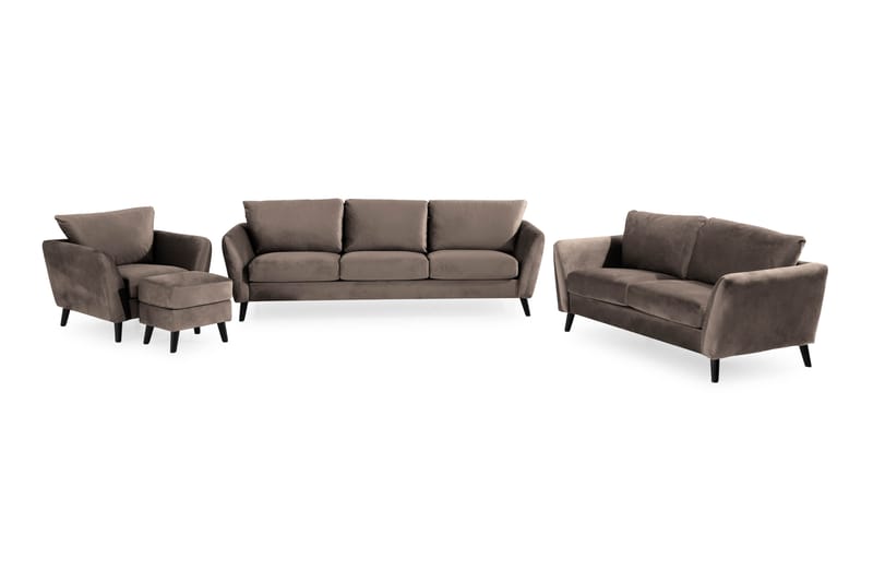 Trend Soffgrupp 3-sits + 2-sits Soffa + F�åtölj + Fotpall i Sammet - Brun - Möbler - Soffa - Soffgrupp