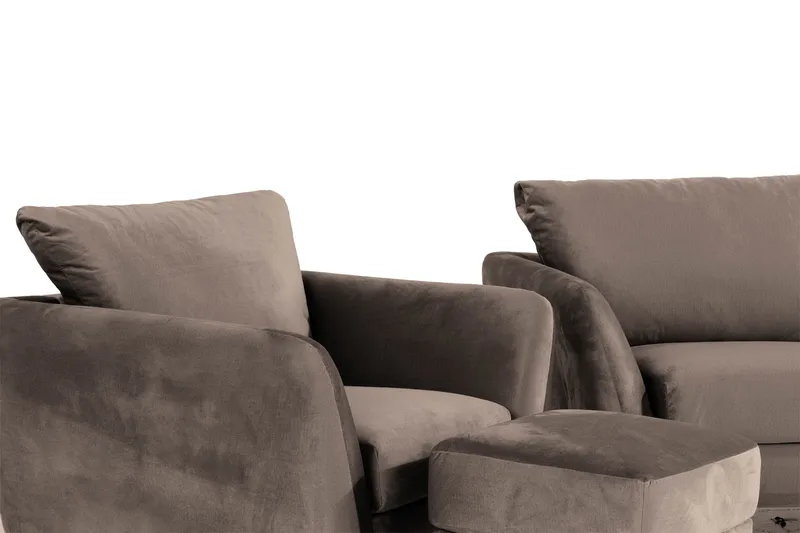 Trend Soffgrupp 3-sits + 2-sits Soffa + Fåtölj + Fotpall i Sammet - Brun - Möbler - Soffa - Soffgrupp