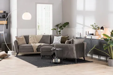 Trend Soffgrupp 3-sits + 2-sits Soffa + Fåtölj + Fotpall i Sammet - Brun - Möbler - Soffa - Soffgrupp