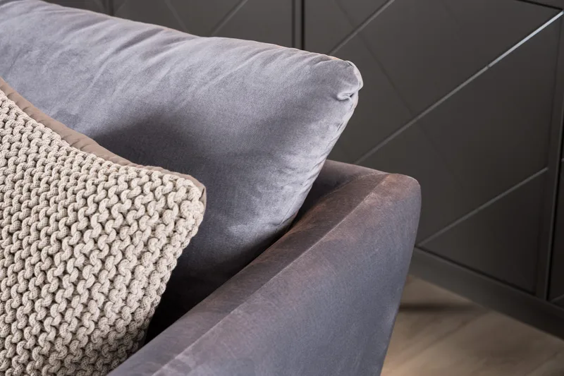 Trend Soffgrupp 3-sits + 2-sits Soffa + Fåtölj + Fotpall i Sammet - Ljusgrå - Möbler - Soffa - Soffgrupp